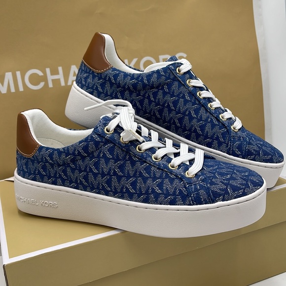 Michael Kors Poppy Lace Up MK Signature Denim JQD SM 49F2POFS1Y sneakers - Picture 6 of 16